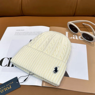 Ralph Lauren Hat Soft Ivory Side Pony Wide Rib Beanie