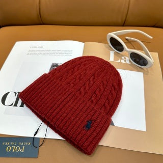 Ralph Lauren Hat Brick Red Contrast Pony Ribbed Cuff Beanie