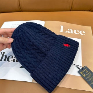 Ralph Lauren Hat Navy Contrast Pony Ribbed Knit Beanie