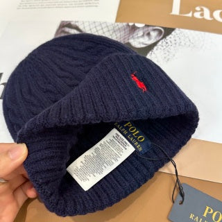 Ralph Lauren Hat Navy Red Pony Folded Rib Beanie