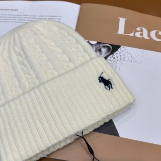 Ralph Lauren Hat Cream Ribbed Fold-Cuff Beanie