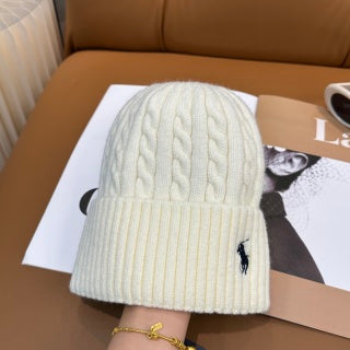 Ralph Lauren Hat Cream Ribbed Fold-Cuff Beanie