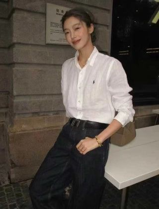 Ralph Lauren Shirt Classic Linen Button Down Long Sleeve Shirt