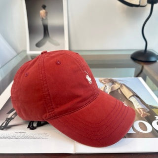 Ralph Lauren Hat Washed Red Pony Script-Brim Baseball Cap